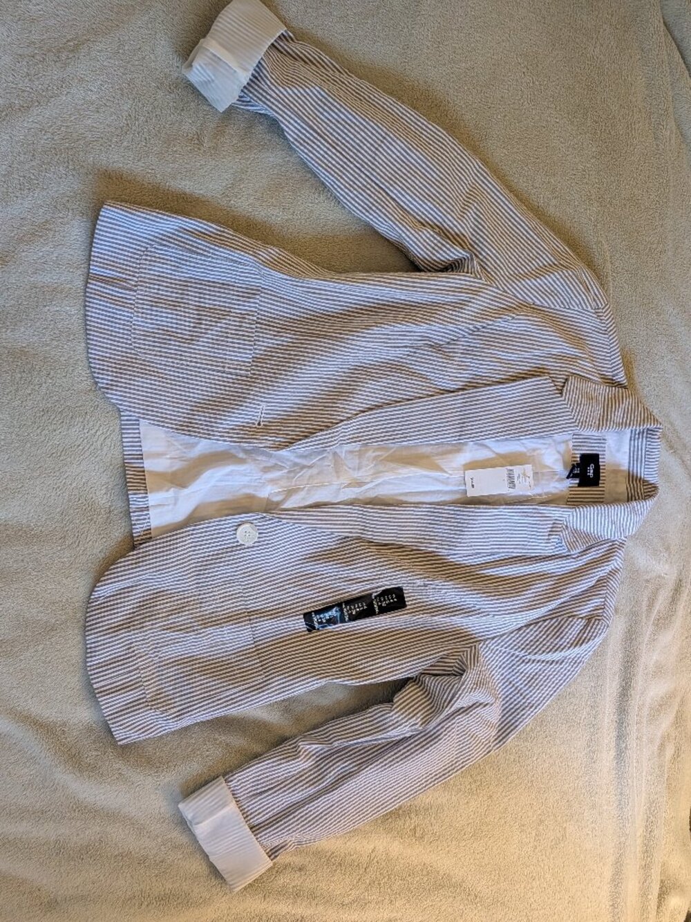 NEW WOMEN'S BLAZER JACKET GAP 4 Striped White Gray Stripes Button Long Sleeves